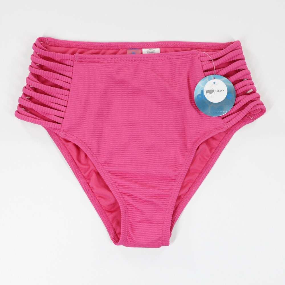 Decree Womens High Rise Stretch Spaghetti Cords Cheeky Bikini Bottom Pink Size S